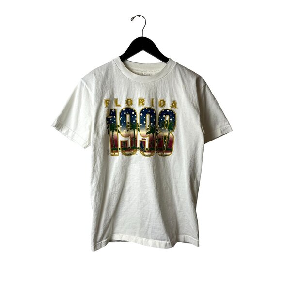 1998 Vintage 90s Florida T Shirt White Medium M USA Beach Graphic Tee Solid Logo - Picture 2 of 13